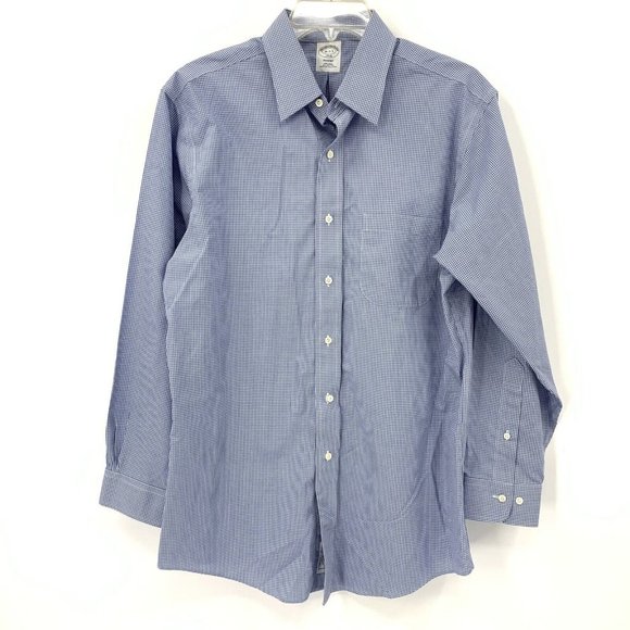 Brooks Brothers Regent Non Iron Dress Shirt Blue Plaid Mens 16 - 2/3 Large - Picture 1 of 3